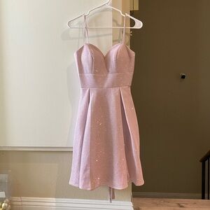May queen Sparkling glittery Pink A-line mini prom Dress with pockets